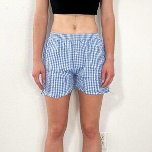 blue and white gingham shorts